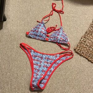 Strawberry Milk Mob Red and Blue Bikini Size M Top Size L Bottom